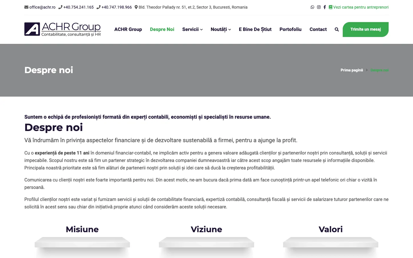 The old ACHR “About us” page, with dense text and two long checklists
