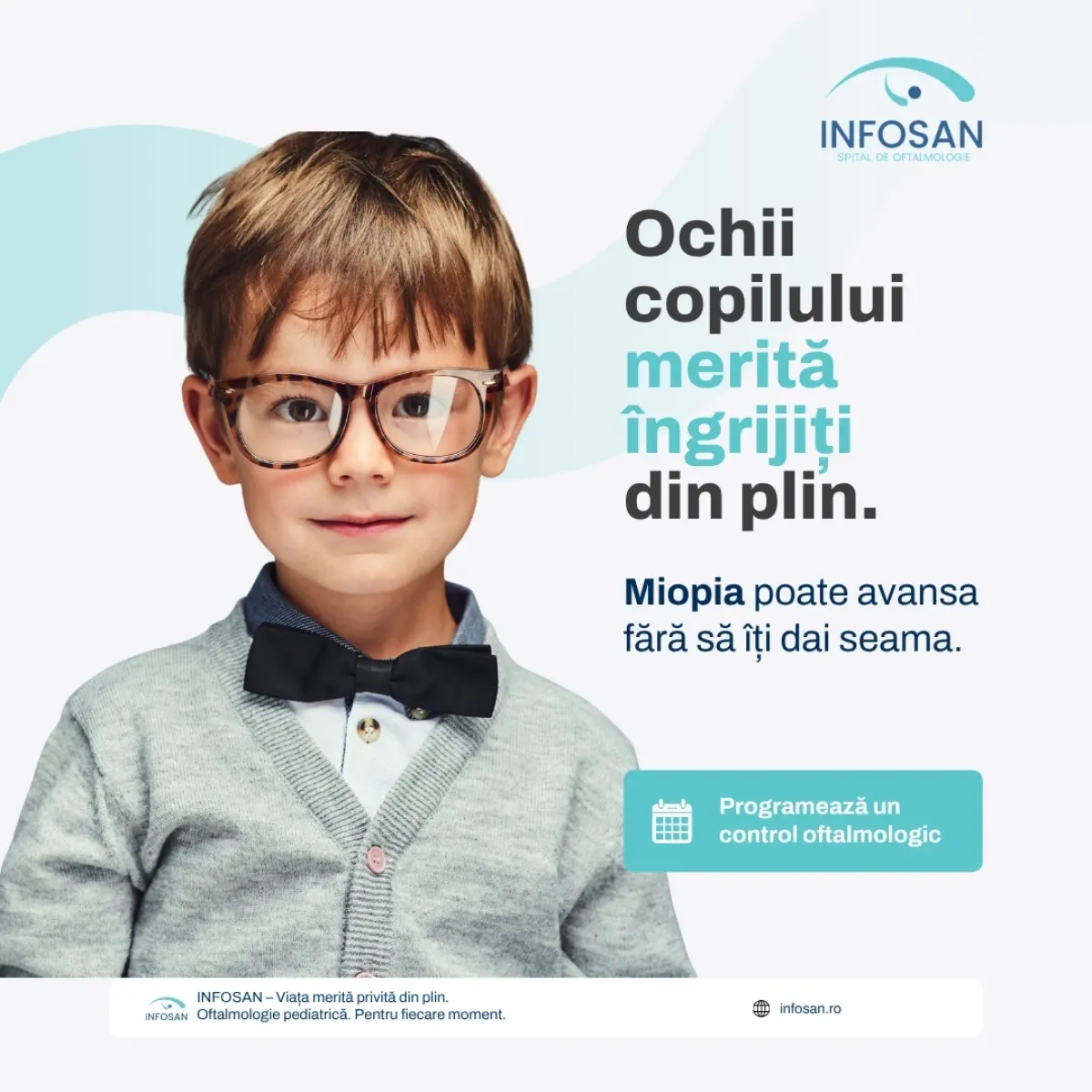 Infosan ad about myopia in children, direct communication under the parent brand